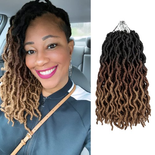 Short Wavy Gypsy Locs Crochet Braids Ombre Brown Prelooped Soft Faux Loc River Wave Synthetic Curly Dreadlock Hair Extensions For Women(12inch, T1B3027)