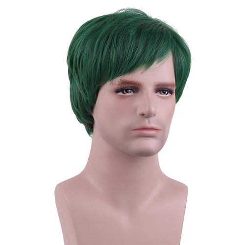 MAGQOO Mens Green Wig Short Green Wigs for Men Short Straight Green Wig Boy Male Guys Green Wig Cosplay Costume Wig Synthetic Heat Resistant
