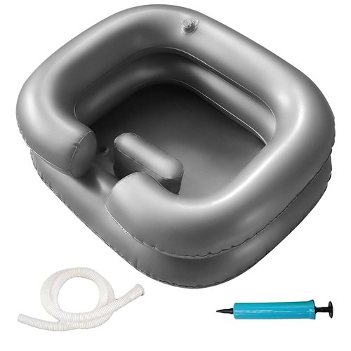 Inflatable Shampoo Basin, Portable Shampoo Basin with Neck Brace and Drainage Hose, Designed for The Elderly, Disabled, Pregnant Women, People Who are Not Convenient to Wash Their Hair(Silver)