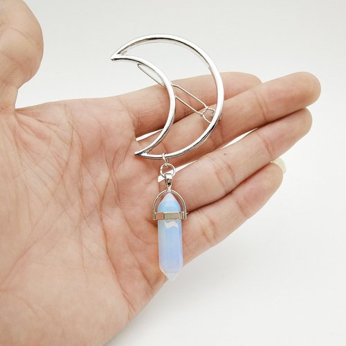 Leiothrix Moon Hair Clips Gergeous Prism Natural Stone Hair Accessories for Women and Girls (Pale...