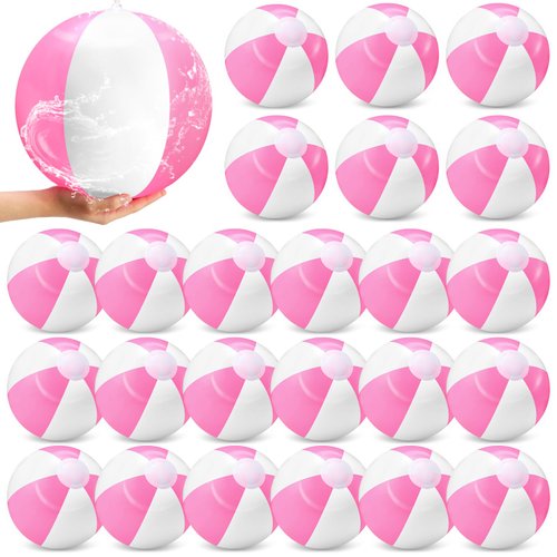 Lunmon 24 Pieces Pink and White Inflatable Beach Ball Round Pool PVC Balls Bulk Pool Party Favors Blow up Pool Game Toys for Swimming Pool Summer Hawaiian Tropical Theme Party Supplies (12 Inch)