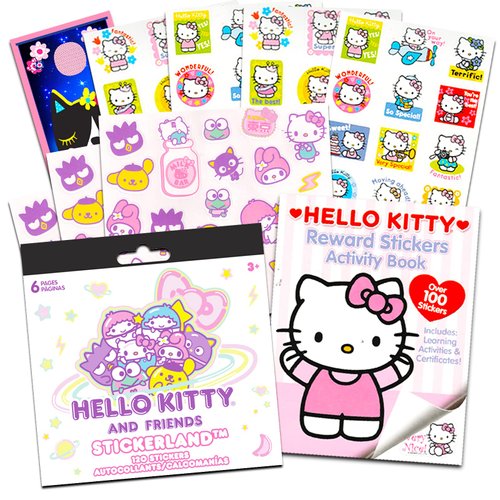 Hello Sanrio Kitty Sticker Books for Kids, Adults Super Set ~ 3 Pc Bundle with Over 200 Hello Kitty Stickers and More (10 Sticker Sheets Hello Kitty Party Favors)