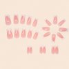 Hkanlre Shiny Square Press on Nails Shiny Fake Nails French Tips Full Cover Medium Pink False Nails for Women and Girls 24PCS