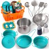 Veitch fairytales Kids Play Kitchen Toy Accessories Set Toddler Cooking Playset Colorful Stainless Steel Pots and Pans Birthday Gifts for 3+ Girls Boys (Green)