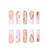 RikView French Tip Nails Square Press on Nails Long Fake Nails with 3D Flowers White Nails Glossy Stick on Nails 24 PCS