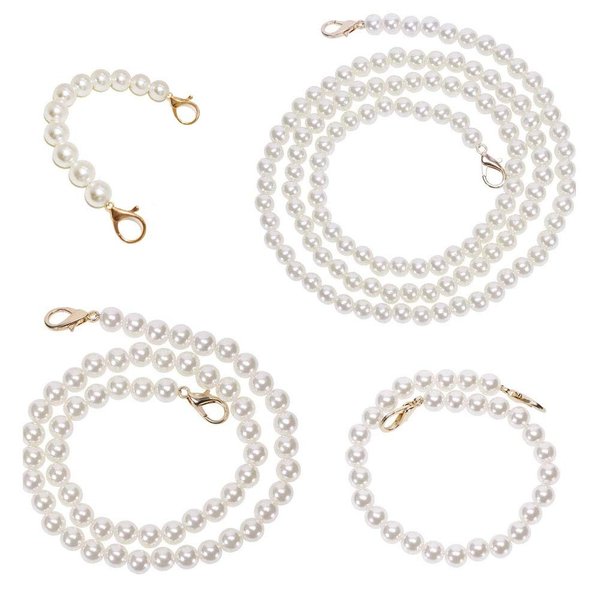 4PCS DIY Imitation Pearl Beads Short Long Handle Shoulder Cross Body Bag Handbag Chains Accessories with Metal Buckles