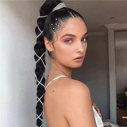 6 PCS Rhinestones Hair Chains Bling Punk Tassel Hair Clips Crystal Hair Extension Rhinestone Hair Accessories 20 Inch Hair Strand for Women and Girls Hair Decorative（Sliver）