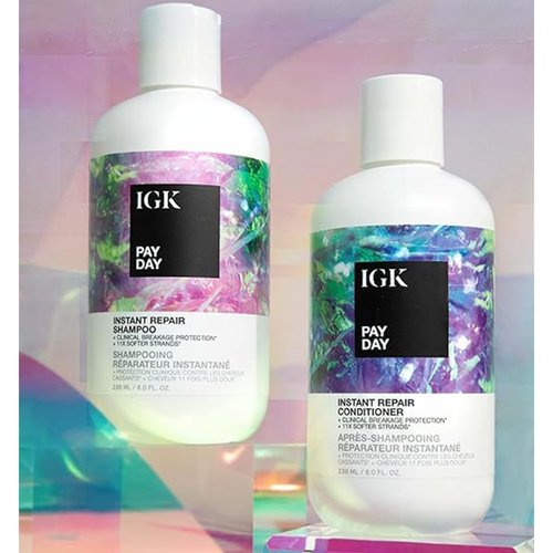 IGK Pay Day Instant Repair Shampoo and Conditioner Set | Bond-Building + Damage Repair | Vegan + Cruelty Free |