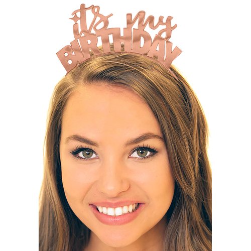 RhinestoneSash Birthday Tiara Rose Gold - It's My Birthday Tiara Headband - Birthday Party Decorations, Hair Accessories- HdBd(ItMyBD) RG