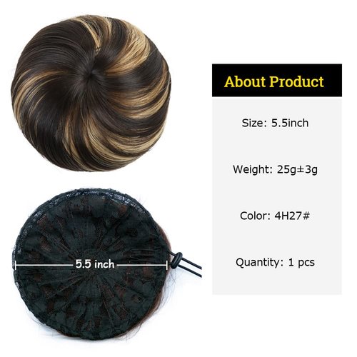 KGBFASS Bun Hairpiece for Women Straight Drawstring Ponytail Hair Extensions Synthetic Mini Clip in Chignon Scrunchies Hairpiece(4H27#)