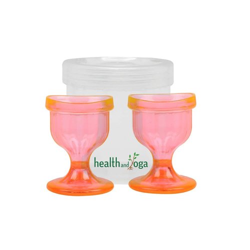 HealthAndYoga™ ChillEyes Colored Eye Wash Cups for Effective Eye Cleansing - with Storage Container - Eye Shaped Rim, Snug Fit (2 Pcs.) (Orange)
