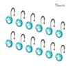 Sunlit Luxury Design Round Teal Blue Diamond Crystal Gem Bling with Glide Balls Shower Curtain Hooks for Mermaid Shower Curtains, Rust Proof Metal Rhinestones Glam Shower Curtain Rings-12 Pack