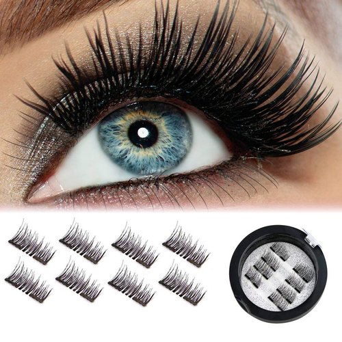 Magnetic Eyelashes Fake Eyelashes 3D Black Full Eye Full Strip Natural Look Handmade 2 Magnets NO GLUE Reusable Removable Magnetic False lashes Extension Set 2 Pairs