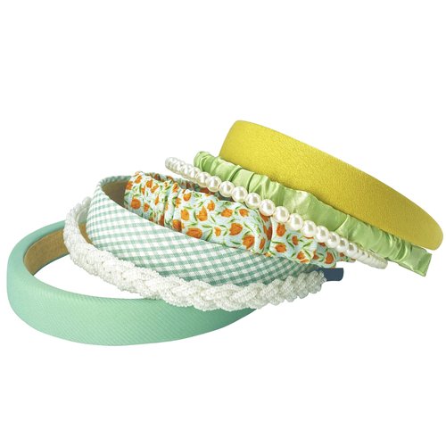 MEFINESHOW 7PK Different Fashion Headbands for Women,Non Slip Flower Headband,Cute Pearl Headbands for Girls,Vintage Wide Headband for Women,Bandana Hair Accessories Set (Green)
