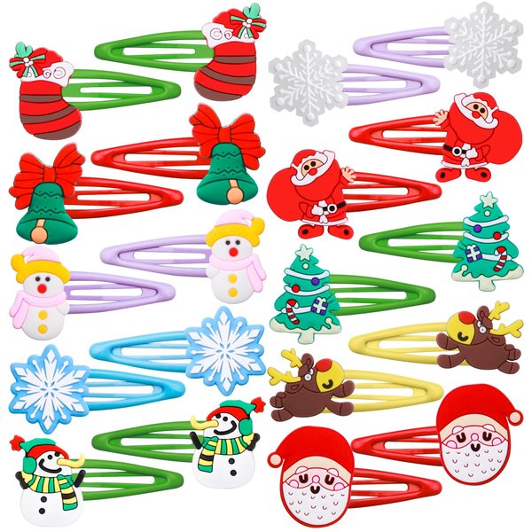 30PCS Christmas Hair Clips for Girls Women, Santa Claus Christmas Tree Bells Reindeer Snowman Snowflakes Christmas Stockings No Slip Snap Hair Pins Christmas Hair Accessories (Christmas)