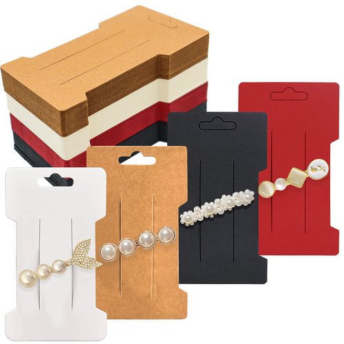 Lesnala 160pcs Hair Clip Display Cards, Hair Bow Cards, Hairpin Display Cards for Selling Clip Collecting Cardboard Holder Hair Accessorie Barrettes Jewelry 6.6 x 11.5cm (White/Black/Kraft/Red)