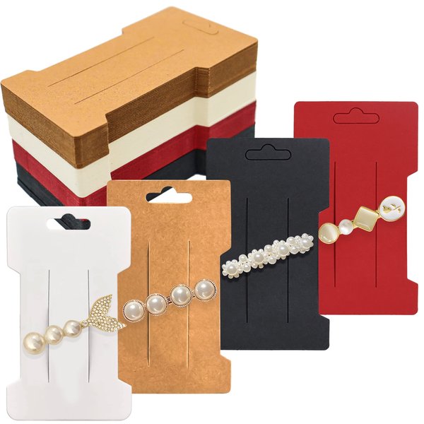 Lesnala 160pcs Hair Clip Display Cards, Hair Bow Cards, Hairpin Display Cards for Selling Clip Collecting Cardboard Holder Hair Accessorie Barrettes Jewelry 6.6 x 11.5cm (White/Black/Kraft/Red)