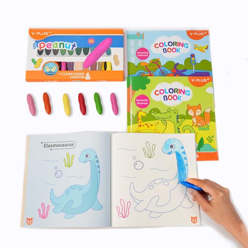 YPLUS Coloring Set for Kids with 24 Crayons 3 Coloring Books, Toddler Painting Kit Peanut Crayon Drawing Books, Washbale Non Toxic Art Craft Supplies for 1-3, 2-4, 4-6