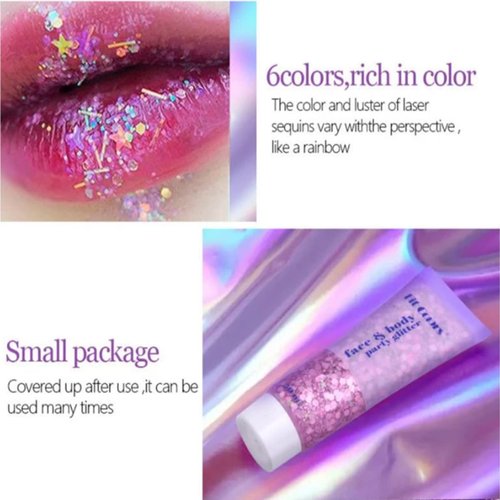 Body Glitter Gel, Holographic Face Body Glitter Sequins Liquid Holographic Glitter Gel, Long Lasting Sparkling Glitters for Face Body Eye Lip Hair Nail Festival Makeup 50ml (PINK)
