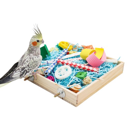 Jinkoozz Bird Foraging Toys Box, Wooden Parrot Shredding Toys Box, Bird Chewing Toys, Birdcage Accessories, Suitable for Small Birds Parakeets Cockatiels Love Birds Conures