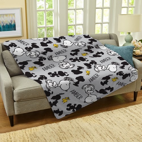 Let's Make Memories Personalized Peanuts All Over Snoopy Pattern Plush Blanket - Gray- 50x60