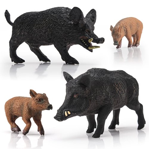 Fantarea Wild Life Jungle Animal Model Figures Set 4 PCS Boar Family Figurines Playsets Desktop Decor Ornament Birthday Party Favors Classrooms Rewards for Children Kid