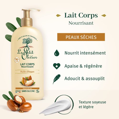 Le Petit Olivier Nourishing Body Lotion - Light, Non-Greasy Texture - Enriched With Argan Oil - Nourishes Skin, Leaving it Soft and Silky - For Normal to Dry Skin - Silicone Free - 8.4 Oz