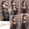 7JHH WIGS Long Wavy Silver Grey Black Highlight Wig 27in Natural Heat Resistant Fiber Synthetic Curly Light Grey Black Ombre Wigs with Bangs for Women Girls Daily Party Chrismas Travel Used