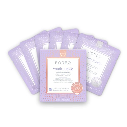 FOREO Youth Junkie Advanced Collection 2.0 UFO-Activated Facial Mask - Hydrating Facial - Antiaging - Beauty & Personal Care - Collagen & Olive Oil - All Skin Types - Dry skin with Wrinkles (6 pcs)