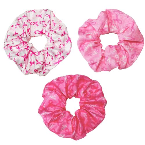 Totelux Breast Cancer Hair Ties Pink Ribbon Hair Scrunchies Elastics Hair Band Ponytail Holder Silk Hair Ropes for Women Girls Breast Cancer Awareness Hair Accessories 3PCS