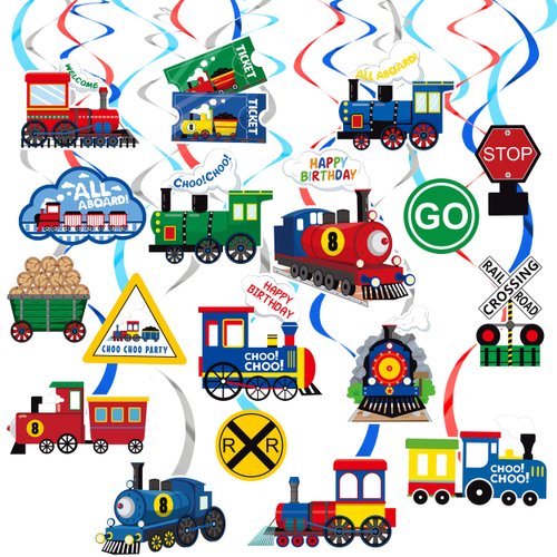 20 Pcs Train Party Hanging Swirl Decorations Train Birthday Party Decorations Transportation Train Swirls Ceiling Decor for Railway Vehicles Themed Baby Shower Party Supplies