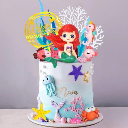 17 PCS Mermaid Cake Toppers Ocean Animals Under the Sea Cake Decorations with Ariel Model for Mer...