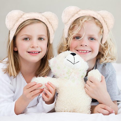 TIOSRU Bear Ears Headband for Washing Face, White Face Wash Headband Costume Head Wear Cute Animal Ears Headband for Party Costume Cosplay Fleece Makeup Spa Skincare Headband for Girls Women