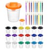 QWORK 40-Piece Spill-Proof Paint Cups with Paint Brushes - Student Painting Tools Brushes for Watercolor, Tempera, Washable, Acrylic, Crafts - Suitable for Art Classes and Preschool Art Supplies