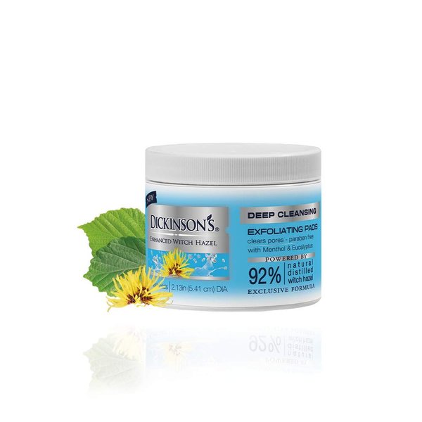 Dickinson's Enhanced Witch Hazel Deep Cleansing Exfoliating Pads, Menthol and Eucalyptus, 92% Natural Formula, 60 Count
