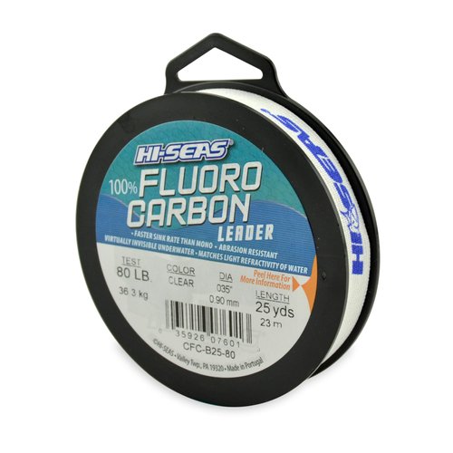 HI-SEAS 100% Fluorocarbon Fishing Leader, 80 lb, Clear, 25 yd