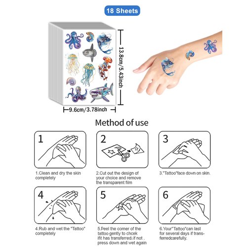 210Pcs Under the Sea Party Temporary Tattoos - Under The Sea Party Favors, Under the Sea Party Decorations, Whale Jellyfish Octopus Tattoo, 18 Sheets