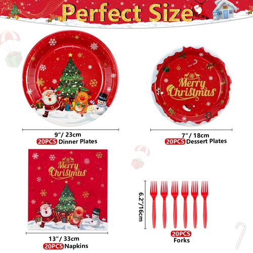 XJLANTTE Christmas Party Decorations - Including Merry Christmas Paper Plates, Snowman Napkins, Forks Christmas Dinnerware Set for Xmas Winter Holiday Christmas Party Supplies, Serves 20 Guests
