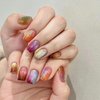 Square Press on Nails Short Cat Eye Fake Nails Colorful Acrylic False Nails with Designs Rainbow Gradation Doodle Art Artificial Nails Glossy Stick on Nails Gel Glue on Nails for Women Girlis 30Pcs