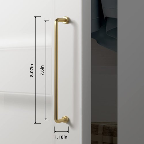 Goo-Ki 6 Pack 7 9/16" Center to Center Light Brushed Brass Modern Cabinet Pulls Solid Contemporary Home Improvement Hardware Brushed Drawer Pulls Zinc Alloy Kitchen Handles