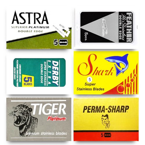 Astra-Feater-Shark-Tiger-Permasharp Double Edge Razor Blades Sampler, 30 Blades