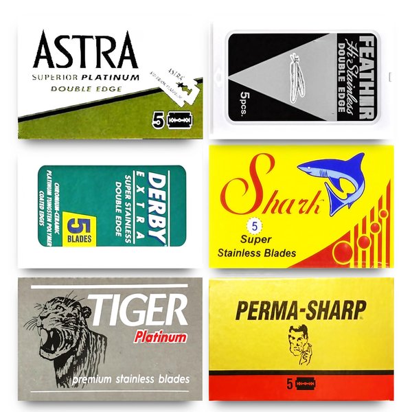 Astra-Feater-Shark-Tiger-Permasharp Double Edge Razor Blades Sampler, 30 Blades