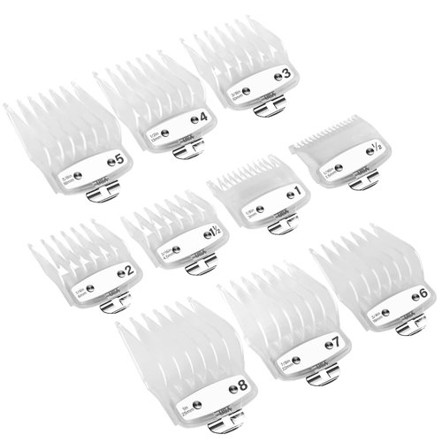 Professional Hair Clipper Guards Guides 10 Pcs Coded Cutting Guides #3170-400- 1/16” to 1 fits for All Wahl Clippers(Transparent-10 Pcs)