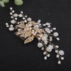 Teyglen Gold Leaf Wedding Hair Comb Pearl Bride Wedding Hair Comb Bridal Rhinestone Hair Piece Flower Hair Accessories Dainty Headpiece for Women Girls