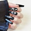 Fantasticlady,Press on nails,Dark black snake pattern,star art,individual street style,Gothic cosplay,patty Nail Addict,coffin for Women & Girls 24pcs