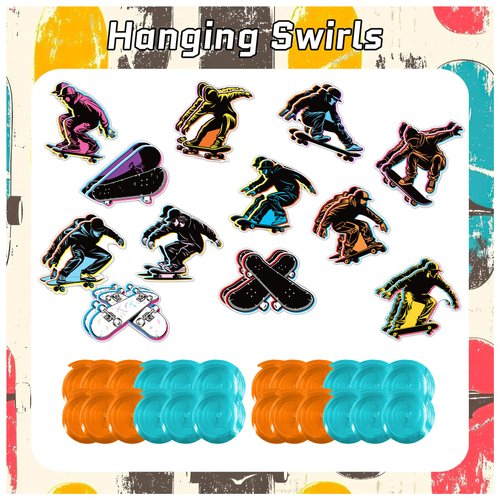 24 Pack Skateboard Hanging Swirls Skateboard Spirals Skate Hanging Decorations Ceiling Decor for Skateboard Birthday Party Decorations Skateboard Party Supplies
