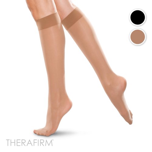 Therafirm Knee High Support Stockings - 20-30mmHg Moderate Compression Nylons (Sand, Medium)