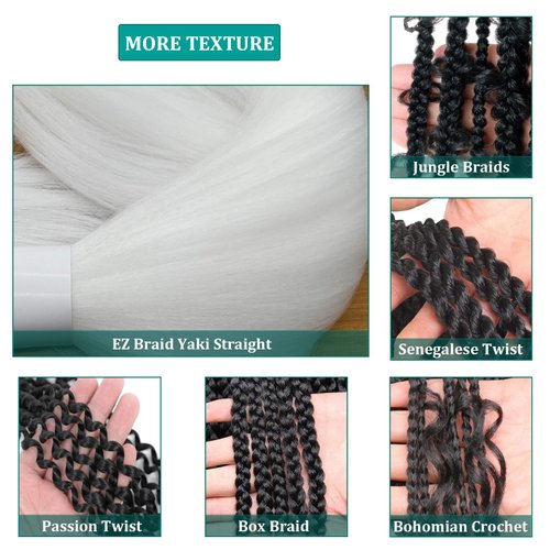 UPruyo White Braiding Hair Pre Stretched Box Braids Hair Extensions Prestretched Braiding Hair 26 inch Low-temperature Synthetic Fiber Knotless Long Braiding Hair