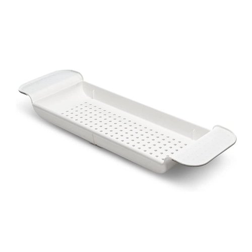 Madesmart Expandable Bath Tray for Bathtubs, Plastic Shower and Bath shelf caddy, white, Multifunctional bathrub bathroom organizer