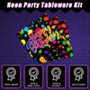 Kepeel 96 Pcs Neon Party Plates, Glow Birthday Party Supplies Disposable Paper Plates Dessert Napkins Glow in the Dark Favors Decorations Graffiti Tableware For Kids, Serves 24